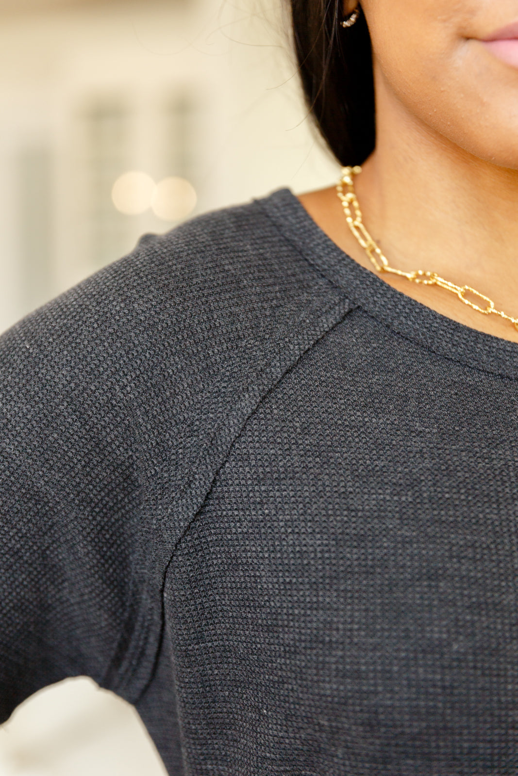 Kathleen Waffle Knit Top in Charcoal