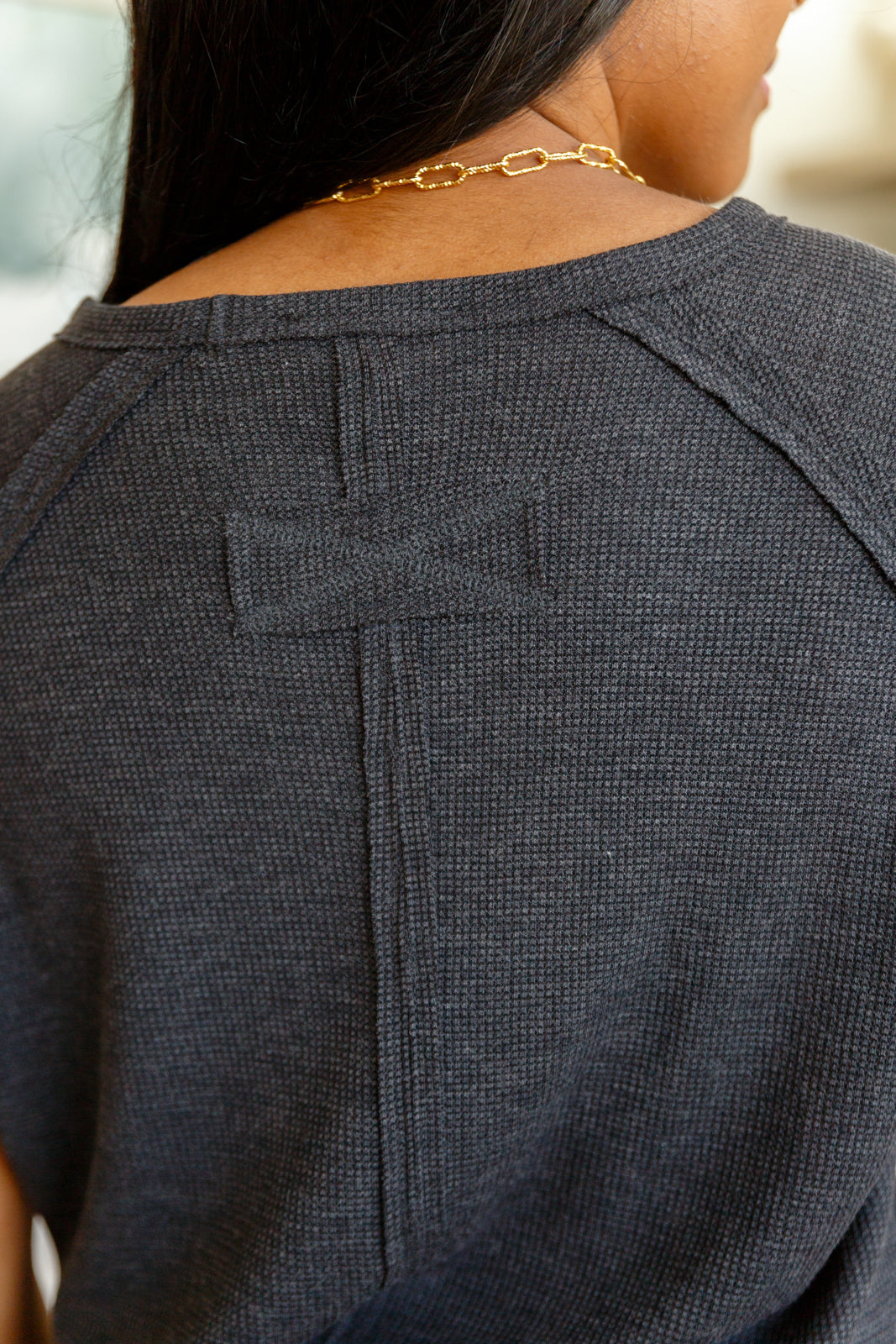 Kathleen Waffle Knit Top in Charcoal