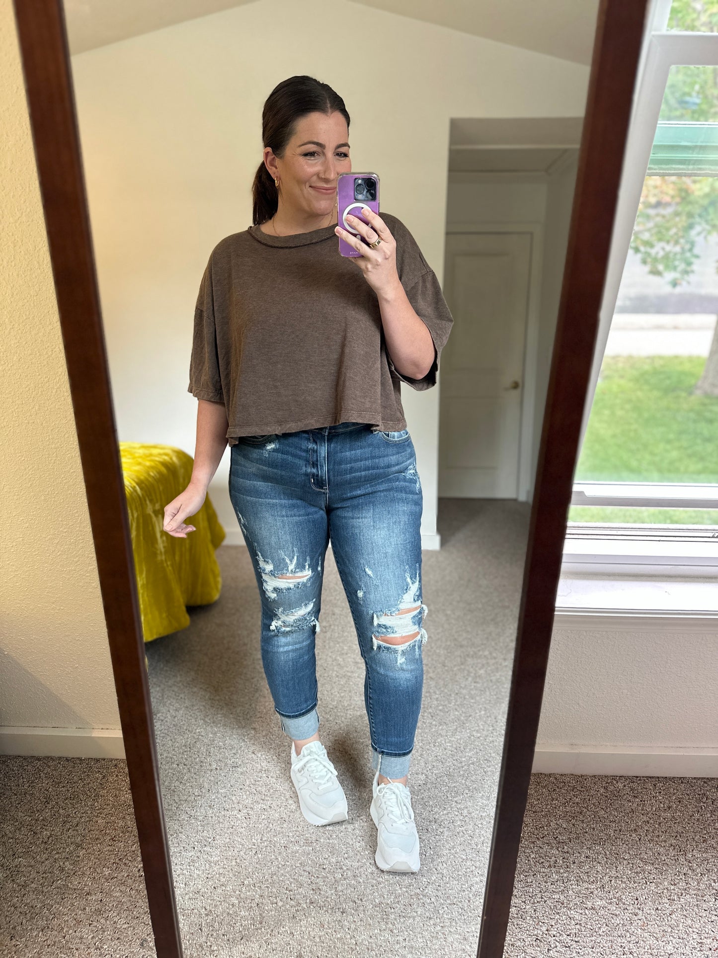 Danny Mid Rise Cuffed Destroyed Boyfriend Jeans