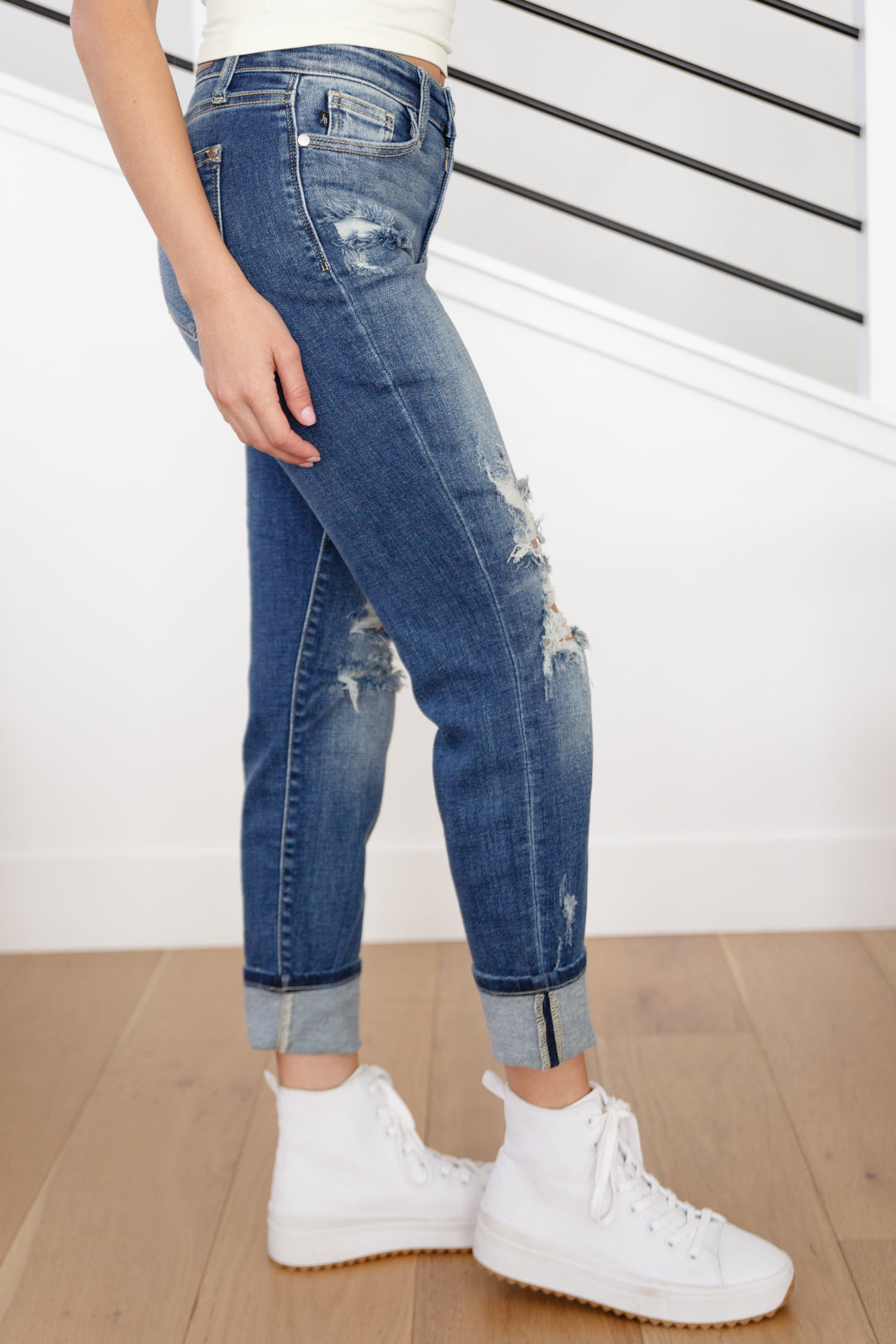 Danny Mid Rise Cuffed Destroyed Boyfriend Jeans