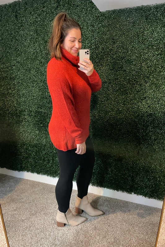 Steady Pace Roll Neck Sweater In Red