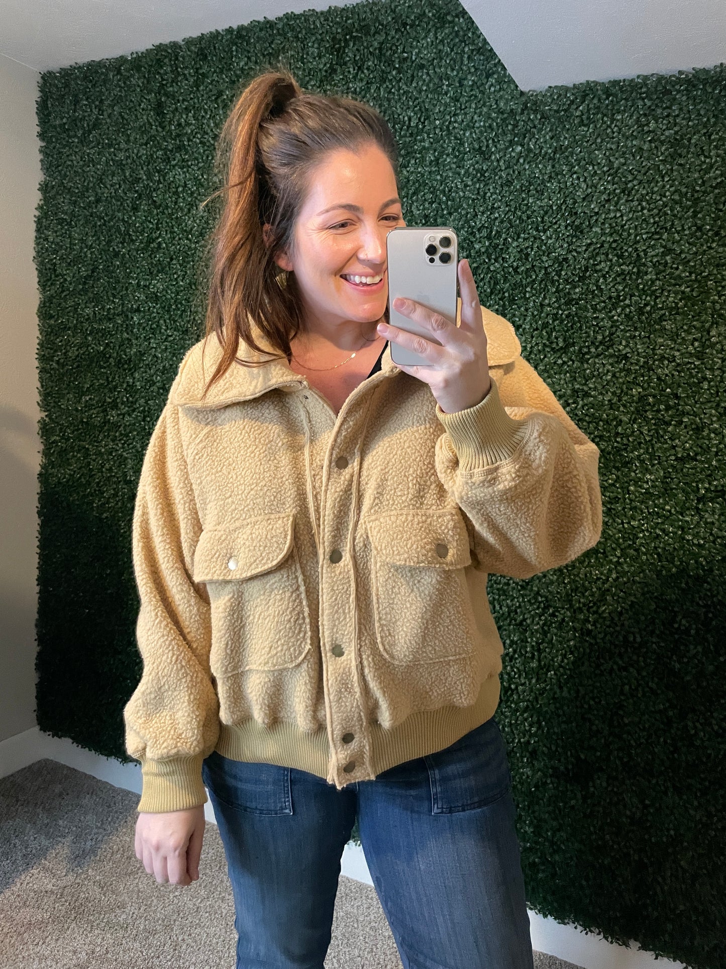 Don't Stress Oversized Collar Sherpa Jacket In Taupe