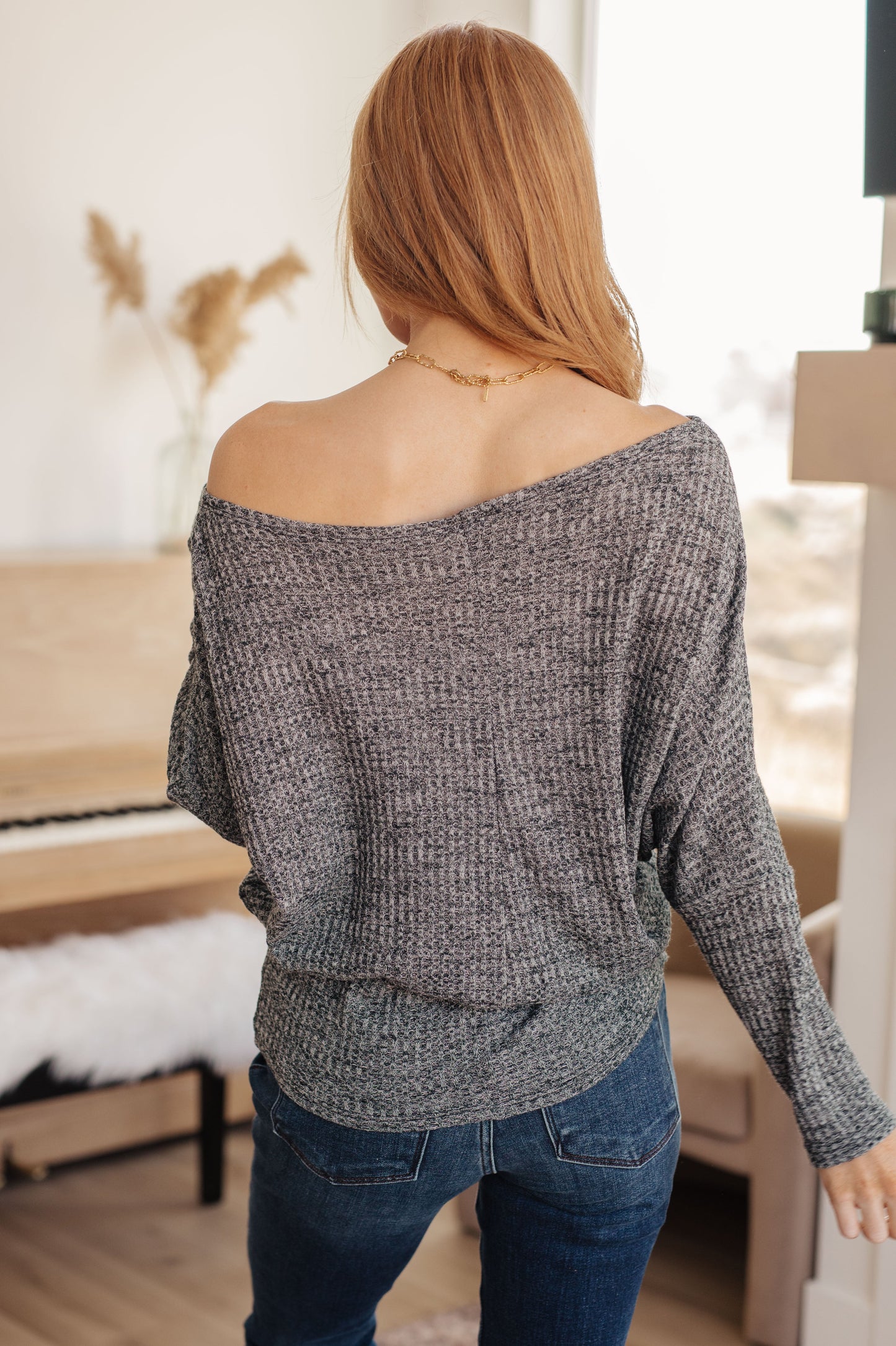 Warm Thoughts Ribbed Top in Charcoal